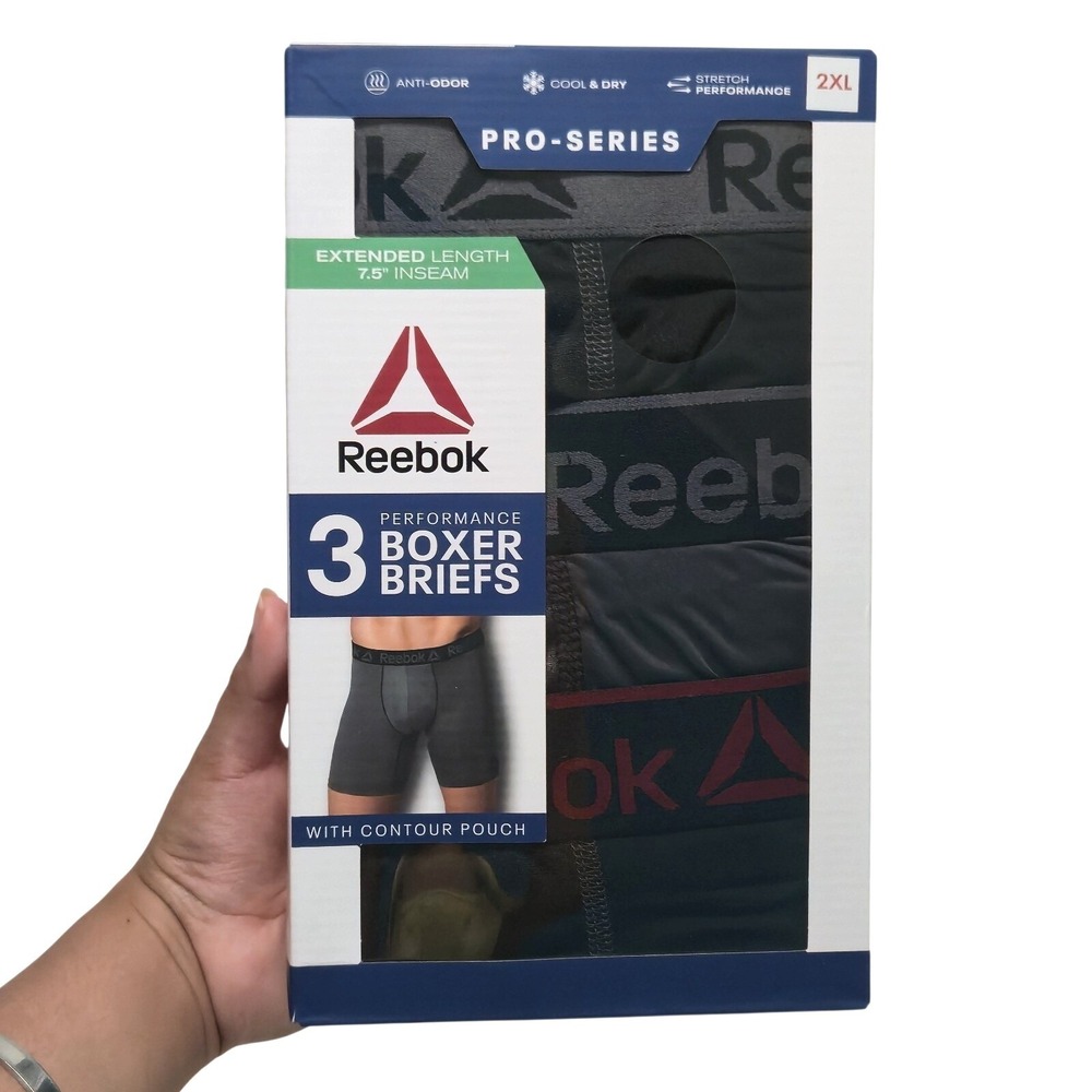 Reebok Mens 3 pack Performance Boxer Briefs Size 2XL‎ Pro Series 7.5"Inseam New